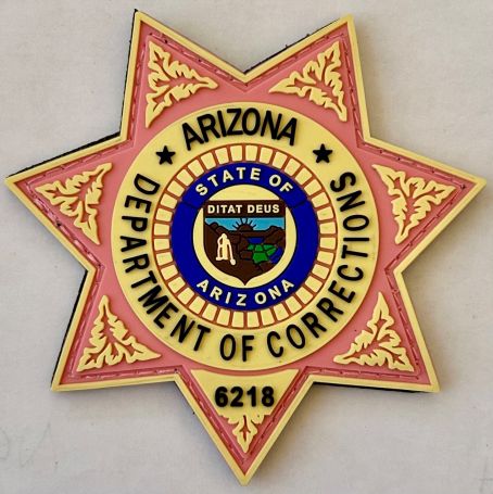 ARIZONA DEPARTMENT OF CORRECTIONS (AZ DOC) PINK PVC STAR BADGE PATCH WITH VELCRO.